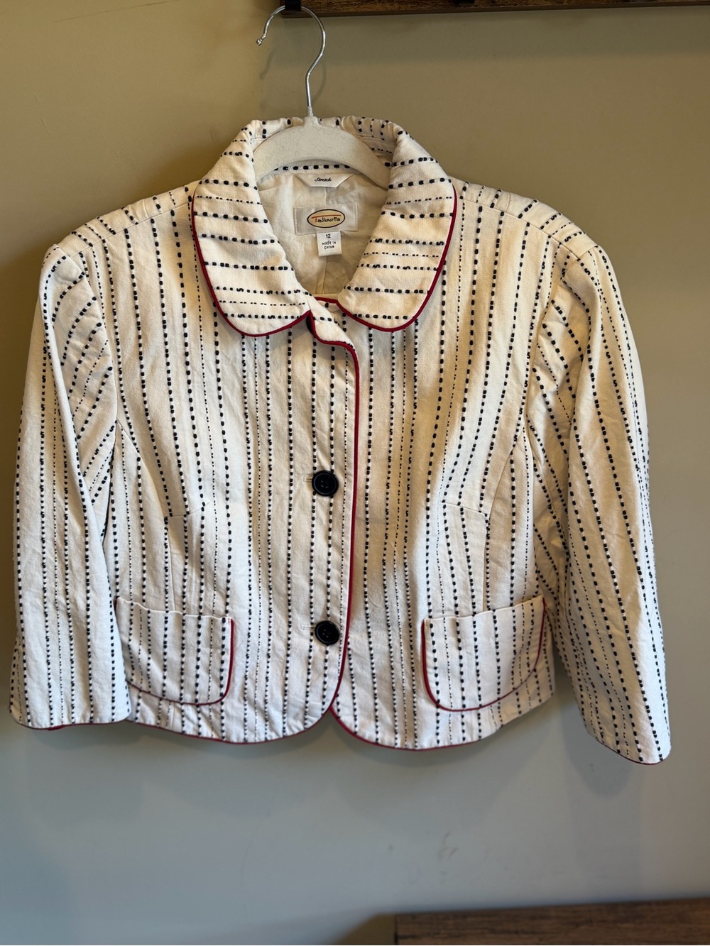 Talbots Vintage Red White and Black Cropped Classic Jacket